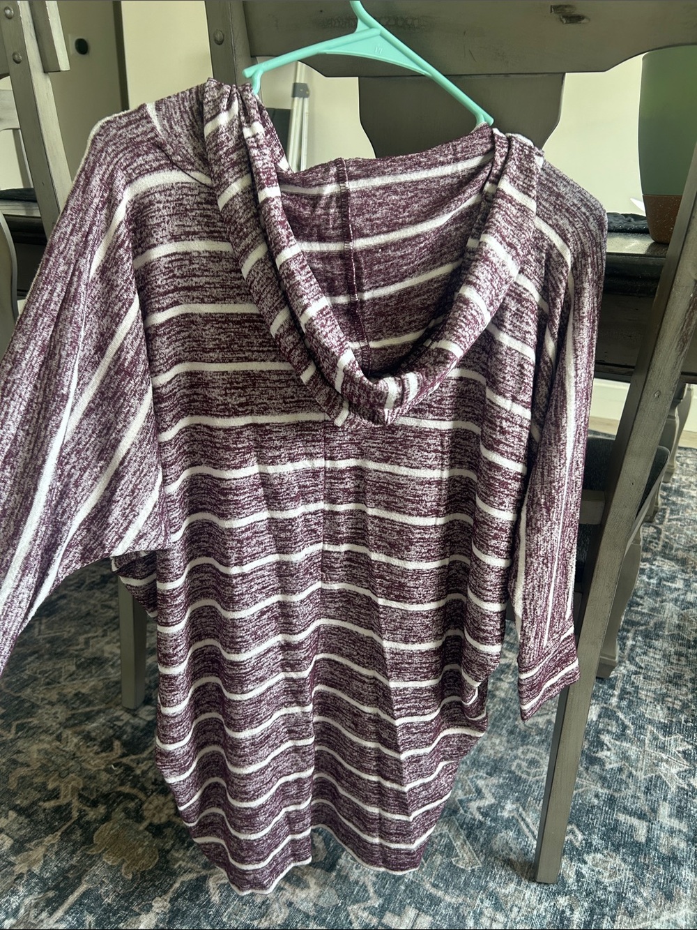 Market & Spruce Maroon and White Striped Hooded Pullover - Picture 3 of 3